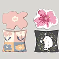 Decorative Flower Shaped and Square Pillows with Floral Patterns and Cute Animal Design