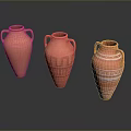 Sculpture Carving Three Red Two Handled Ceramic Vases Featuring Intricate Carved Patterns 3d model