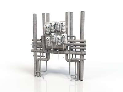 Industrial Equipment With Metal Pipes Vertical Supports And Mechanical Control Units 3d model