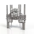 Industrial Equipment With Metal Pipes Vertical Supports And Mechanical Control Units