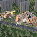 Modern School Building Complex With Playground Greenery And Surrounding High Rise Buildings