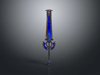 Decorative Blue Fantasy Sword With Metallic Hilt And Luminous Crystal Blade 3d model