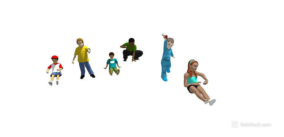 Group of People in Various Poses Including Sitting Standing and Pointing 3d model 