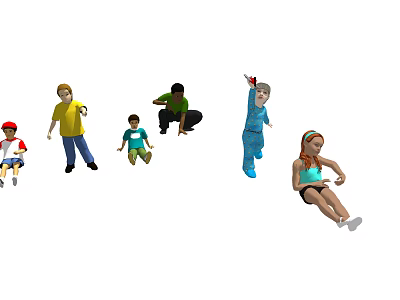 Group of People in Various Poses Including Sitting Standing and Pointing 3d model