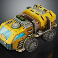Yellow Sci Fi Utility Vehicle With Large Tires And Roof Equipment