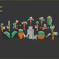 Pixel Style Game Weapons With Various Carrot Green Leaves And White Block Shapes