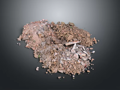 Pile of Mixed Soil Gravel and Construction Debris on Dark Background 3d model