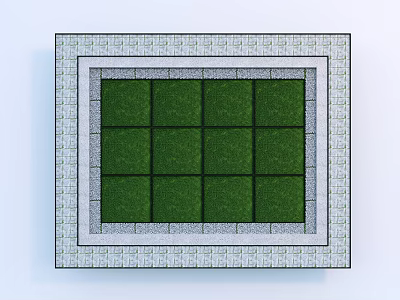 Square Flower Bed With Grid Pattern Green Grass And Decorative Tile Border Design 3d model