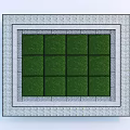 Square Flower Bed With Grid Pattern Green Grass And Decorative Tile Border Design