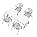 Wooden Dining Table Set with Four Chairs Light Colored Cushions and Vase with Flowers