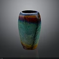 Colorful Ceramic Vase With Blue Green Red Orange Gradient And Glossy Finish On Dark Background