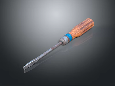 Sturdy High Quality Hardware Tool Chisel With Wooden Handle And Metal Cutting Edge 3d model