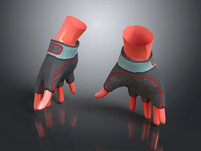 3D Modeled Gloves With Gray Red Blue Accents And Orange Hand Models Rendered 3d model