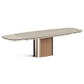 Modern Elegant Oval Table Design With Marble Top Wooden Legs And Metal Accents