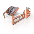 Brown Wooden Equipment Structure With Roof Fence Pipes And Brackets