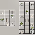 Wall Mounted Dark Gray Shelving Units With Books Potted Plants Decorative Items And Folded Towels