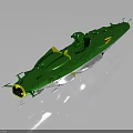 Green Cosmic Spacecraft Model With Streamlined Design And Yellow Accents For Space Exploration