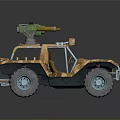 Camouflage Off Road Vehicle With Roof Mounted Green Device And Large Wheels