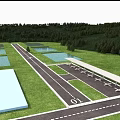 Aerial View of Airport Runway Marked 01 with Green Grass Trees and Water Areas