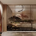 Modern Interior Design With Sofa Curtains Stone Wall And Green Plants