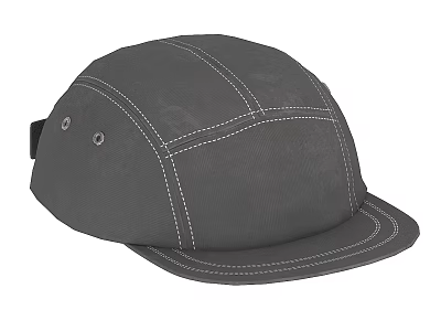 Gray Flat Top Hat With Stitched Design And Side Buttons Short Brim Fabric 3d model