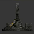 Medieval Weapon Shield With Blue Yellow Emblem On Circular Stone Structure With Pillars 3d model