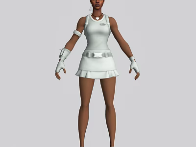 Game and Movie Character 3D Model in Sleeveless White Dress with White Gloves and Belt 3d model