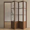 Wooden Frame Folding Door With Patterned Glass Panels For Interior Room Divider