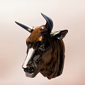 Stylish Decorative Ornament Set With Bull Head Sculpture Brown Black Shiny Finish For Home Decor