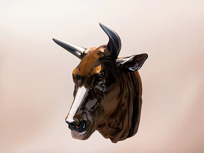 Stylish Decorative Ornament Set With Bull Head Sculpture Brown Black Shiny Finish For Home Decor 3d model