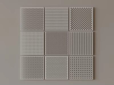 Square Perforated Panels With Various Patterns Arranged In Nine Grid On Light Gray Background 3d model