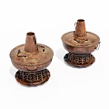 Two Traditional Copper Kitchen Cookware Pieces With Lid Handles And Carved Bases