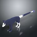 Blue And White Low Poly Style Cat With Long Tail In Crouching Pose Dark Background