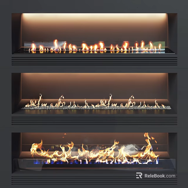 Modern Fireplace With Various Flame Display Effects 3d model 