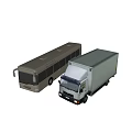 Silver Public Bus And White Cargo Truck Parked Side By Side For Vehicle Showcase