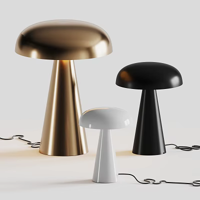 Elegant Mushroom Shaped Chandeliers With Conical Base In Gold Black White 3d model