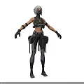Woman Character With Silver Gray Hair Mask Sleeveless Top Black Gloves And Pants