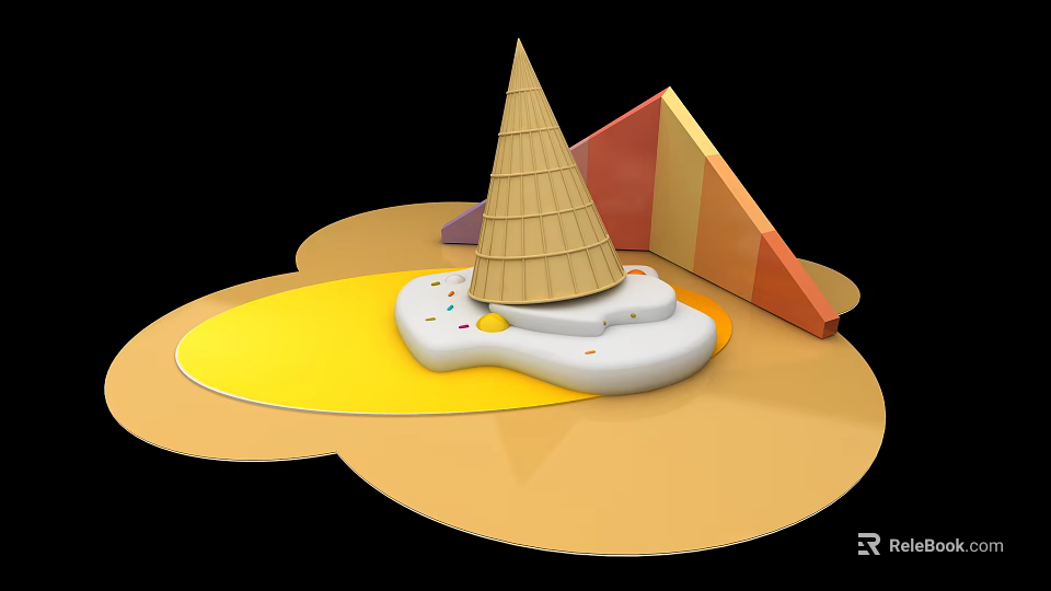 3D Model Featuring Wooden Cone Colorful Geometric Shapes Yellow Area And White Base 3d model 