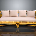 Yellow Rattan Sofa With Four Light Colored Cushions Modern Natural Design