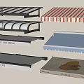 Various Stylish Awnings With Curved Flat And Striped Red White Blue Gray Designs