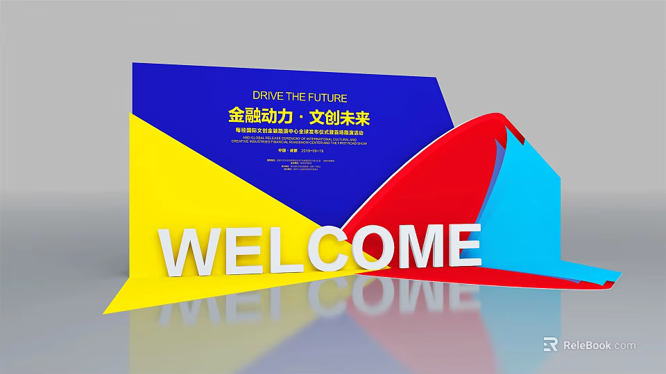 Modern Welcome Sign With Colorful Geometric Design For Creative Future Theme 3d model