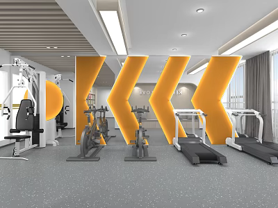 Modern Fitness Gym Interior With Treadmills Exercise Bikes And Strength Training Equipment 3d model