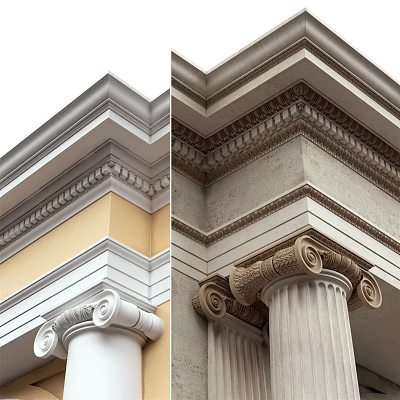 Classical Roman Columns Featuring Ornate Capitals Decorative Carvings And Architectural Facade Details 3d model