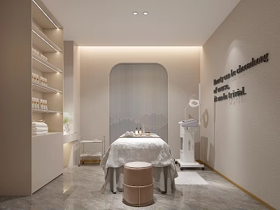 Luxury SPA Room Interior Design With Treatment Bed White Cabinets And Soft Lighting 3d model