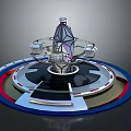 Rotating Display Equipment 3D Model Featuring Circular Multicolored Base And Central Spire Cabins