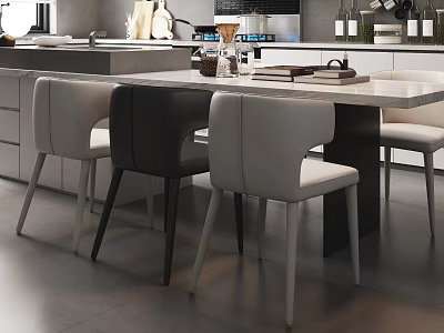 Modern Kitchen Table And Chair Set With Sleek Design And White Black Chairs 3d model