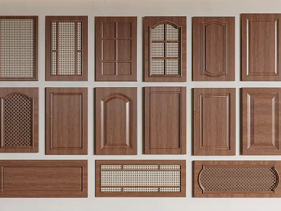 Wooden Wardrobe Doors With Various Designs Including Perforated And Flat Panels 3d model