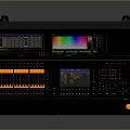 Professional Audio Video Control Console With Multiple Screens Colorful Interface Buttons Knobs