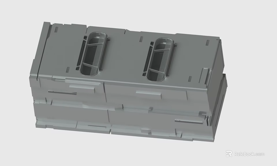 Durable Gray Plastic Enclosure With Two Transparent Windows And Structural Design 3d model 