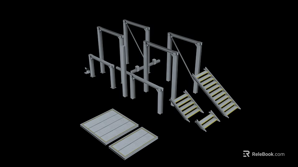 Heavy Duty Industrial Equipment Metal Frame Structures With Access Ladders And Platform Panels 3d model 